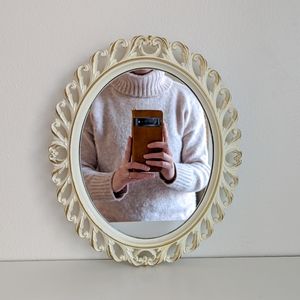 Ornate Cream 1965 Syroco Vanity Mirror with Gold Embellishments